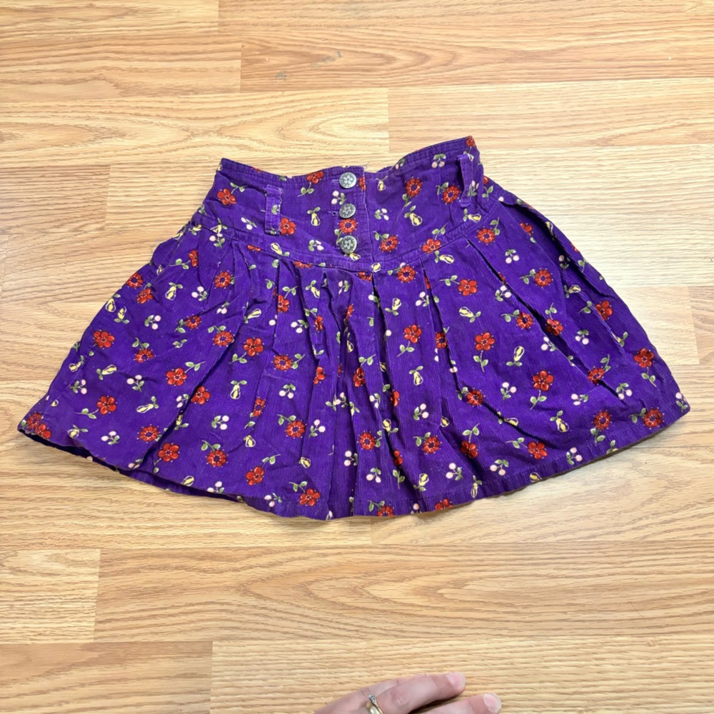 VINTAGE 90s MCKIDS PURPLE FLORAL PRINT CORDUROY SKIRT SIZE 4T